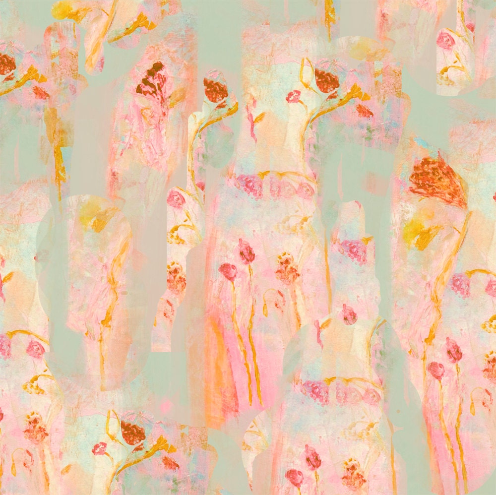 Fine Art Giclee Print - flowers 8x11 paper still life abstract for nursery or girls room, orange pink yellow by Ana Gonzalez