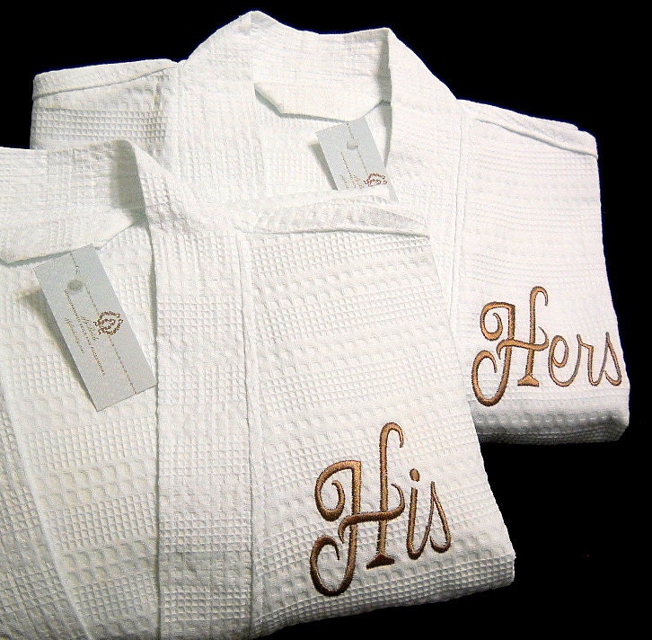 His and Hers personalized Waffle Weave Robe Set
