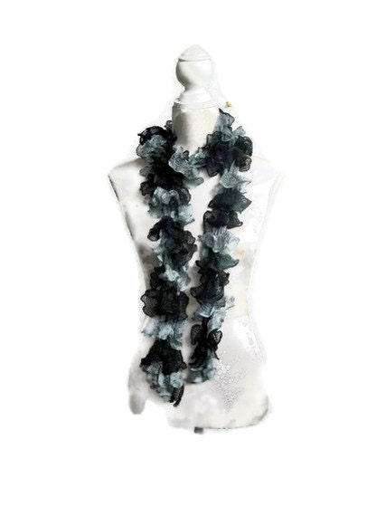 Hand Knitted Scarf.  Black and Gray,  Knitted Scarf.   Soft Hand Knitted Scarf.Trendy, Infinity scarf
