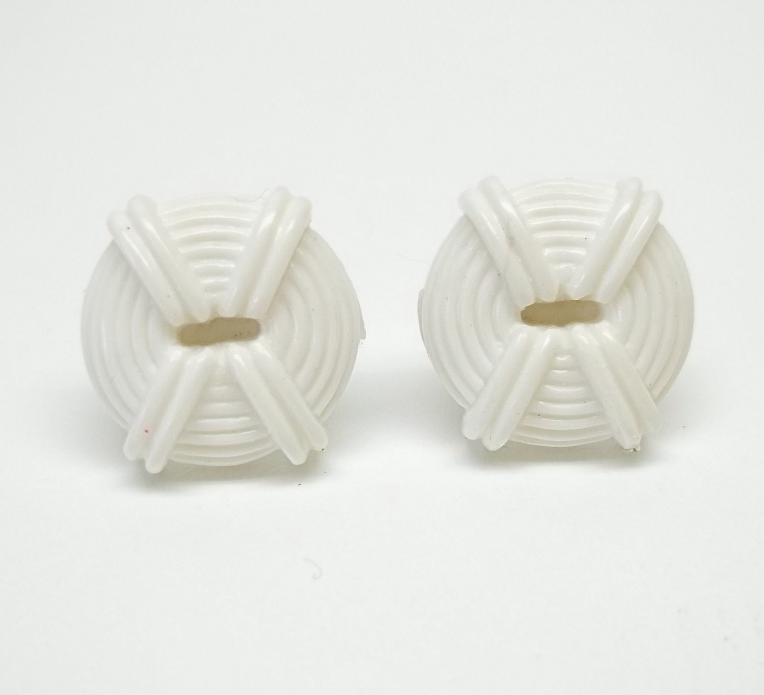 Up cycled OOAK vintage white resin 14mm nautical button earring eco friendly women teen bridal wedding