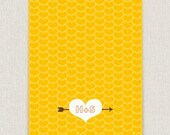 Arrow - whimsical wedding invitation with graphic hearts and kraft envelopes