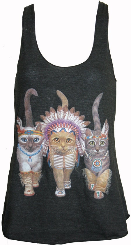Three Native Kitty Cats Tank Top American Apparel Black XS, S, M, or L