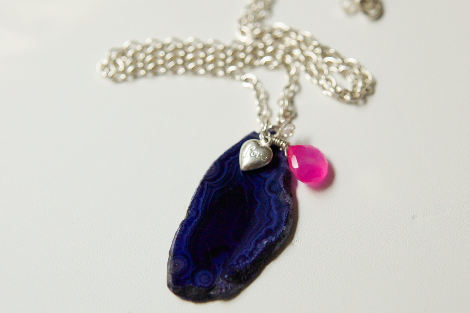 Sterling Silver Purple Agate & Pink Chalcedony 'Love' Necklace
