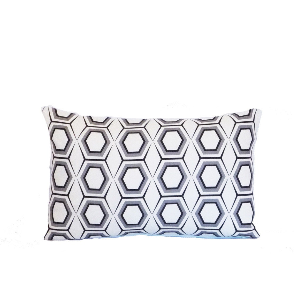 geometric honeycomb black white pillow cover linen graphic 12x18 home decor  flea market trixie