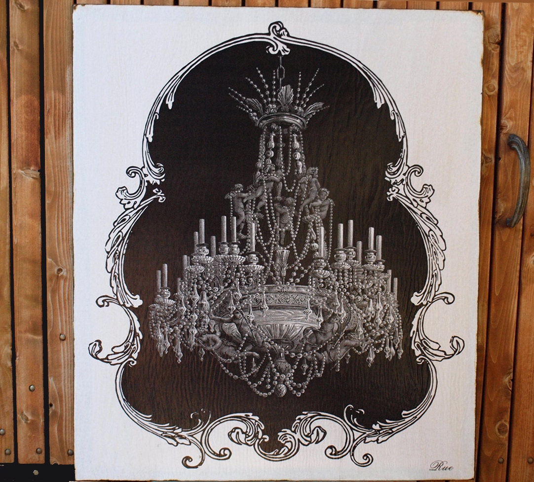 CHANDELIER - salvaged wood sign - 36x42 - Paris Apartment - French - RuPiper Designs Original
