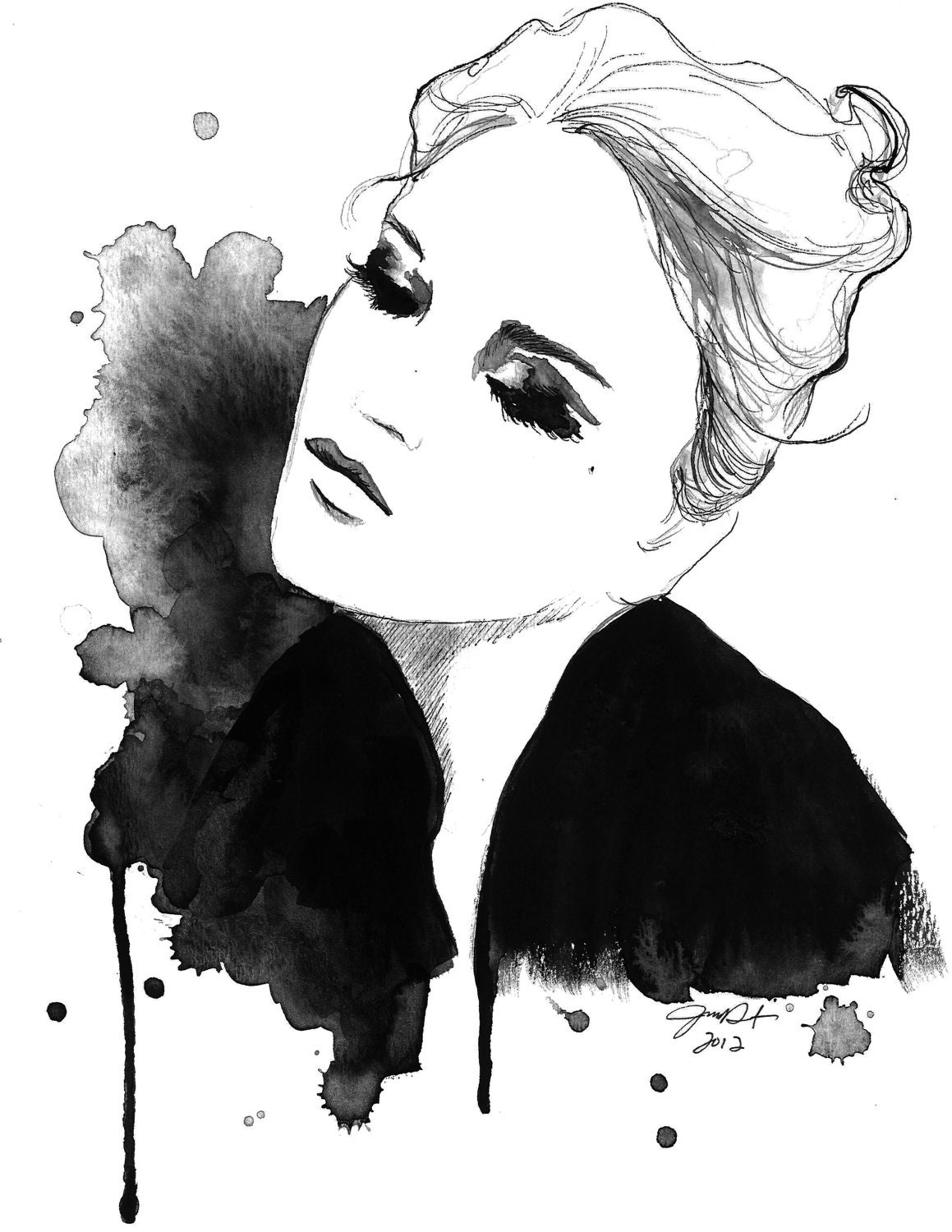 Print from original watercolor and pen fashion illustration, Jessica Durrant - Knocked Up
