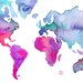 Print from original Watercolor World Map No. 7 by Jessica Durrant, sized 36 x 48"