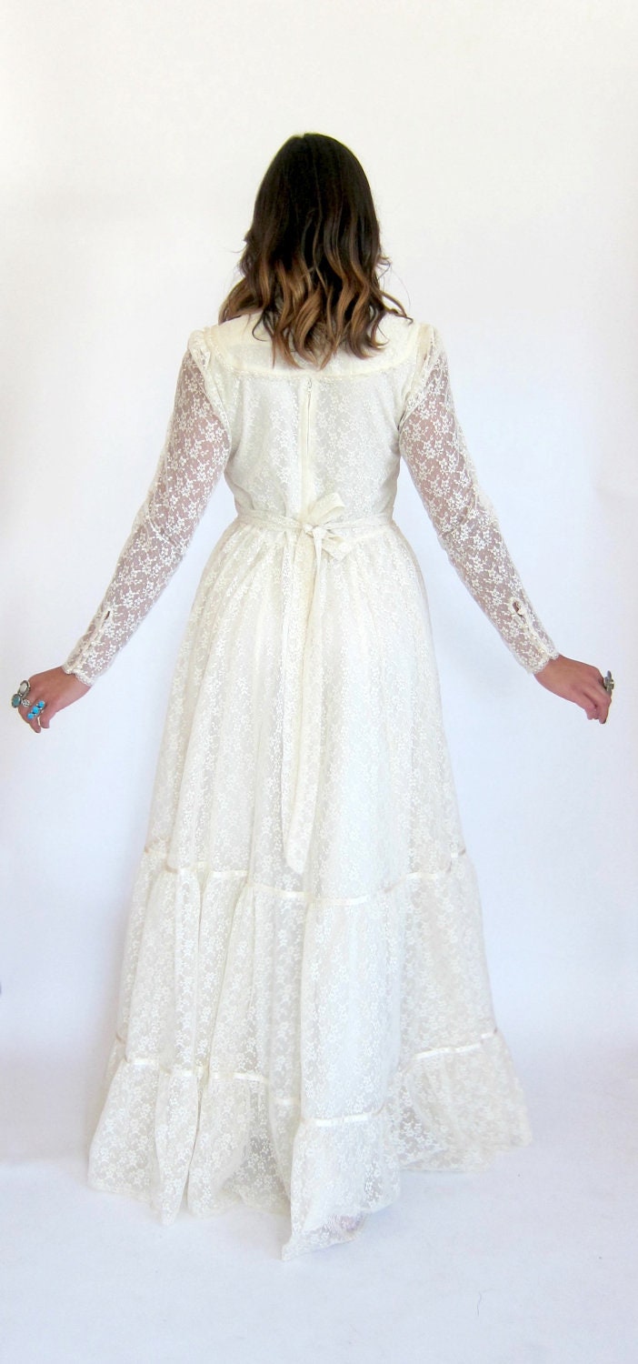 Vintage 70s GUNNE SAX Lace Wedding Dress ML