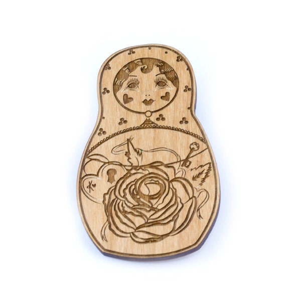 Matryoshka Wooden Brooch