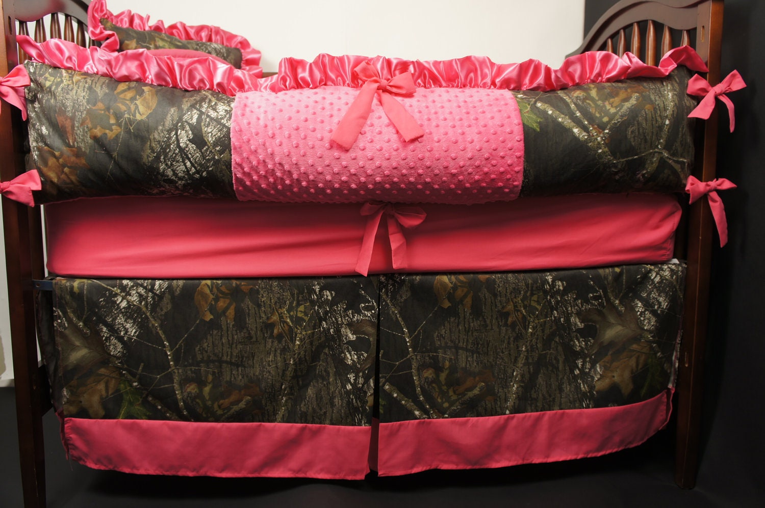 Custom made Baby crib bedding Mossy oak camo with hot pink