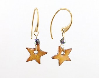 Golden Enamel Star Dangle Earrings