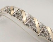 Stunning Filigree Woman 9K Yellow Gold 925 Sterling Silver Square Links Bracelet