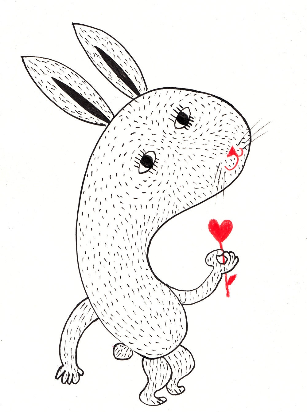 Love blossoms / ORIGINAL  ILLUSTRATION / ink drawing / Heart shape