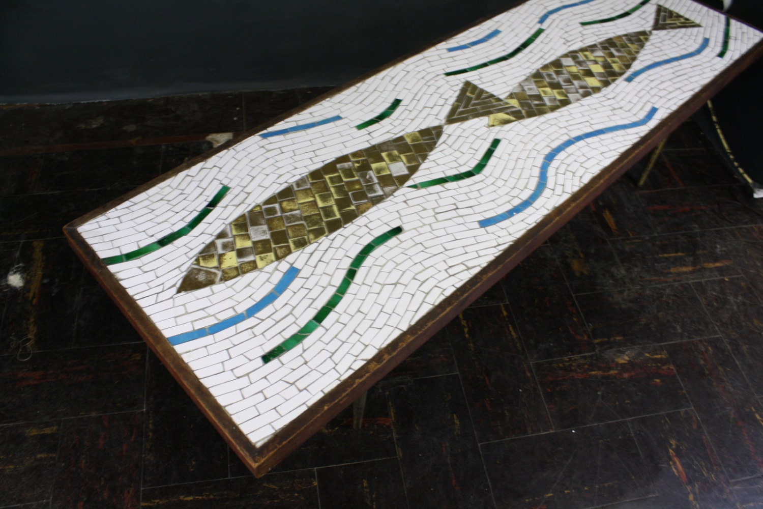 Mid Century Iconic Fish Mosaic Tile Coffee Table