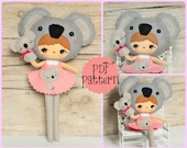 PDF. Koala girl with puppet. Plush Doll Pattern, Softie Pattern, Soft felt Toy Pattern.