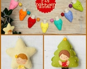 PDF. Christmas ornaments pattern. Tree Pattern. Star Pattern. Lights Pattern. Plush Doll Pattern, Softie Pattern, Soft felt Toy Pattern.