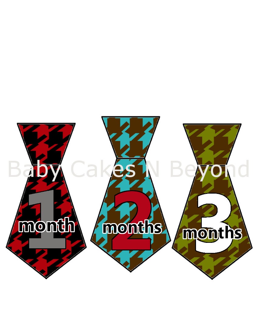 Monthly Onesie Stickers...Set of 12 Boys...Houndstooth Ties...Ready to Ship...Waterproof....Months 1-12...Uncut Read Description