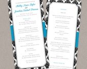 DIY Custom Wedding Program Card - Vintage Modern Damask Customized Printable PDF