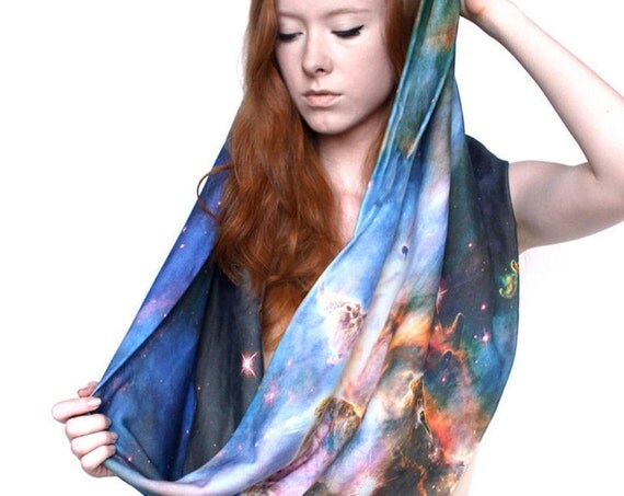 Mystic Mountain Nebula Circle Scarf, Infinity Scarf, Soft Organic Cotton, Cowl Scarf