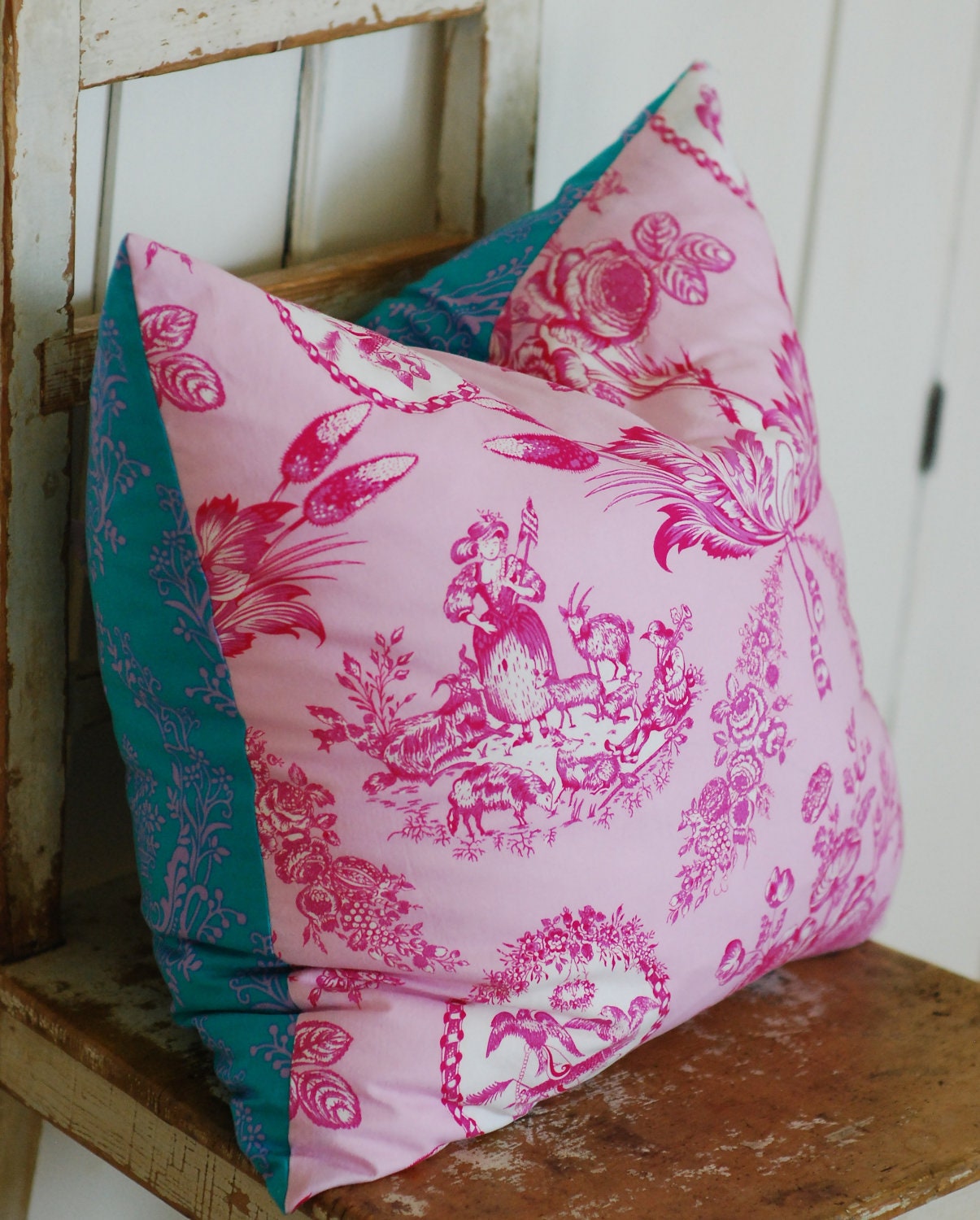 Cottage Pillow Cover, Decorative Pillows, Throw Pillow, Shabby Chic Pillow, Reversible, 20x20 inches