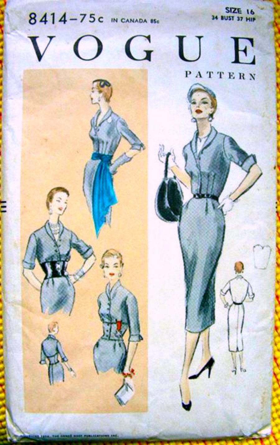 Vintage 50's VOGUE Design Sewing Pattern 8414  - Accessory Dress and Corselet - FF - size 16/34