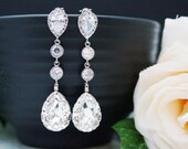Wedding Bridal Jewelry Bridal Earrings Bridesmaid Dangle Earrings CZ connectors and Clear White Swarovski Crystal Tear drop Earrings