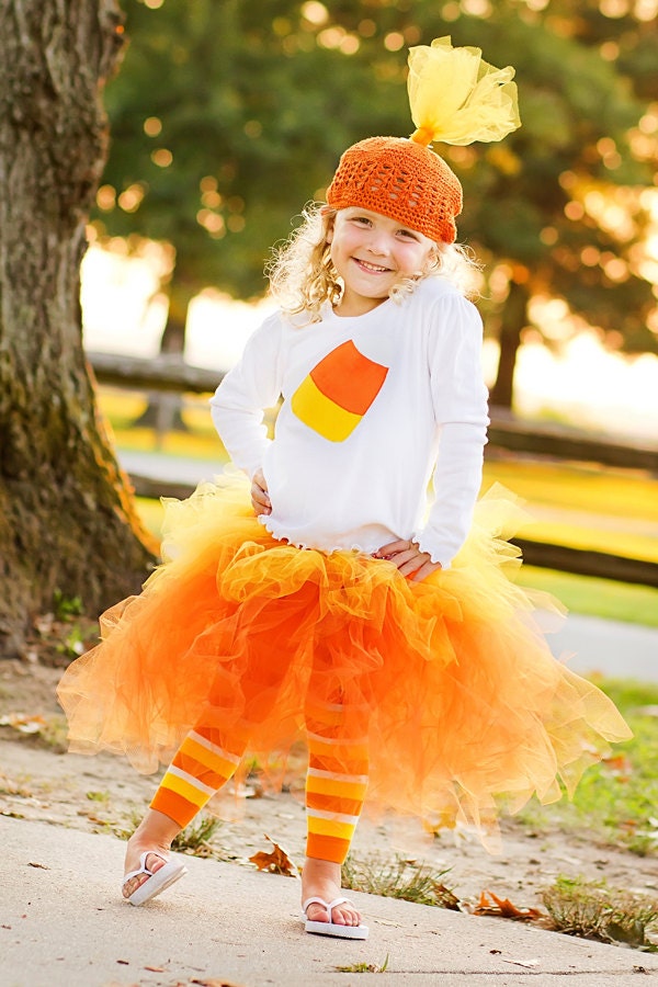 Candy Corn Tutu Halloween Costume (Tutu, Hat and Leg Warmers)