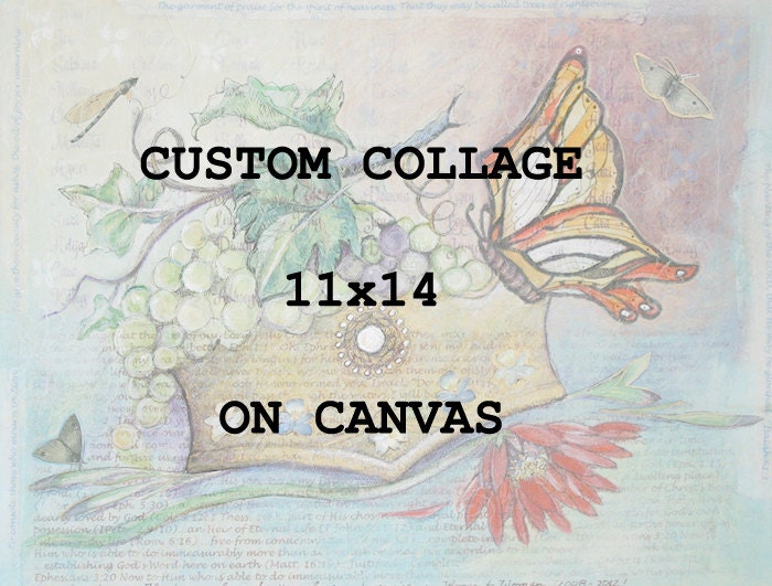 Custom Personalized Collage- 11x14 Mixed Media on Canvas- Wedding, Anniversary, Family Gift, Heirloom