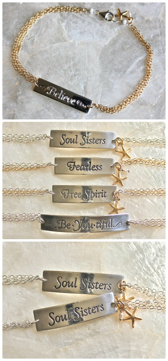 Fine Silver, Sterling Silver, and 14kt Yellow Gold Fill Inspirational Bracelet - Be.You.tiful