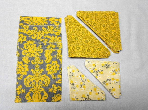 Quilt Blocks Kit Yellow and Grey Pre Cut by SEWFUNQUILTS