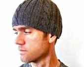 Mens Hat Grey Brandon Cable Beanie Hand Knit Wool