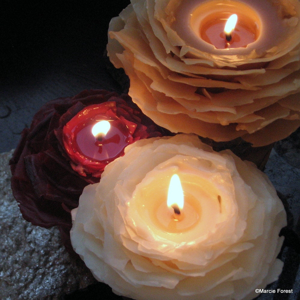 Rose Candle Unity Set, Pillar & Tapers - Wedding Ceremony, Reception Table Decor - Beeswax, Roses - Eco Luxury Candles by Marcie Forest