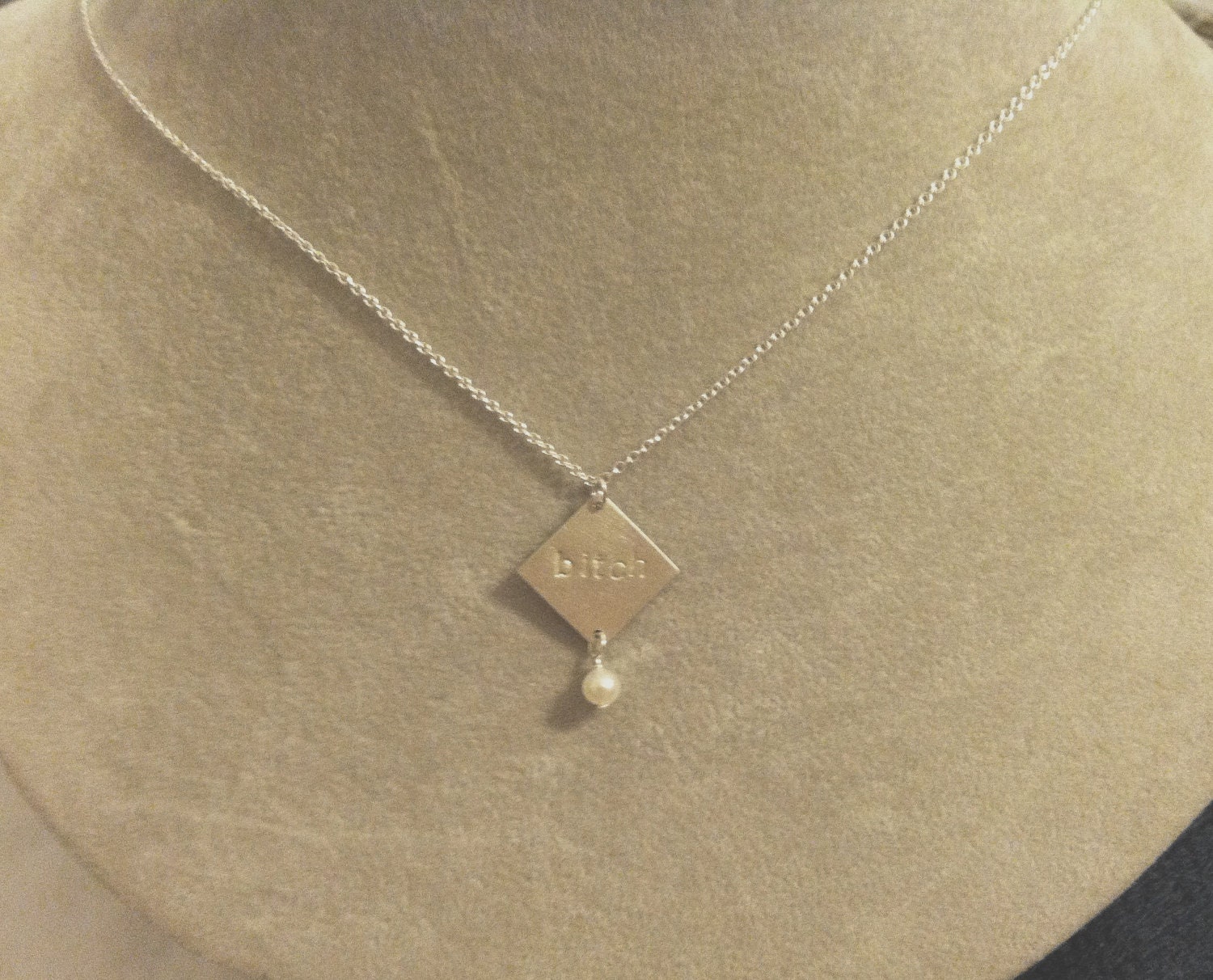 bitch (with a pearl) necklace -- geek girl collection -- sterling silver and freshwater pearl