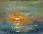 Abstract Seascape, Daily Painting, OOAK Acrylic Painting, 6x8 Abstract, "Sunrise"