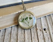 Yarrow Flower Necklace Pressed Real Wildflowers Botanical Jewelry Bridal Nature Inspired Garden Lover Gift White Cluster Flower