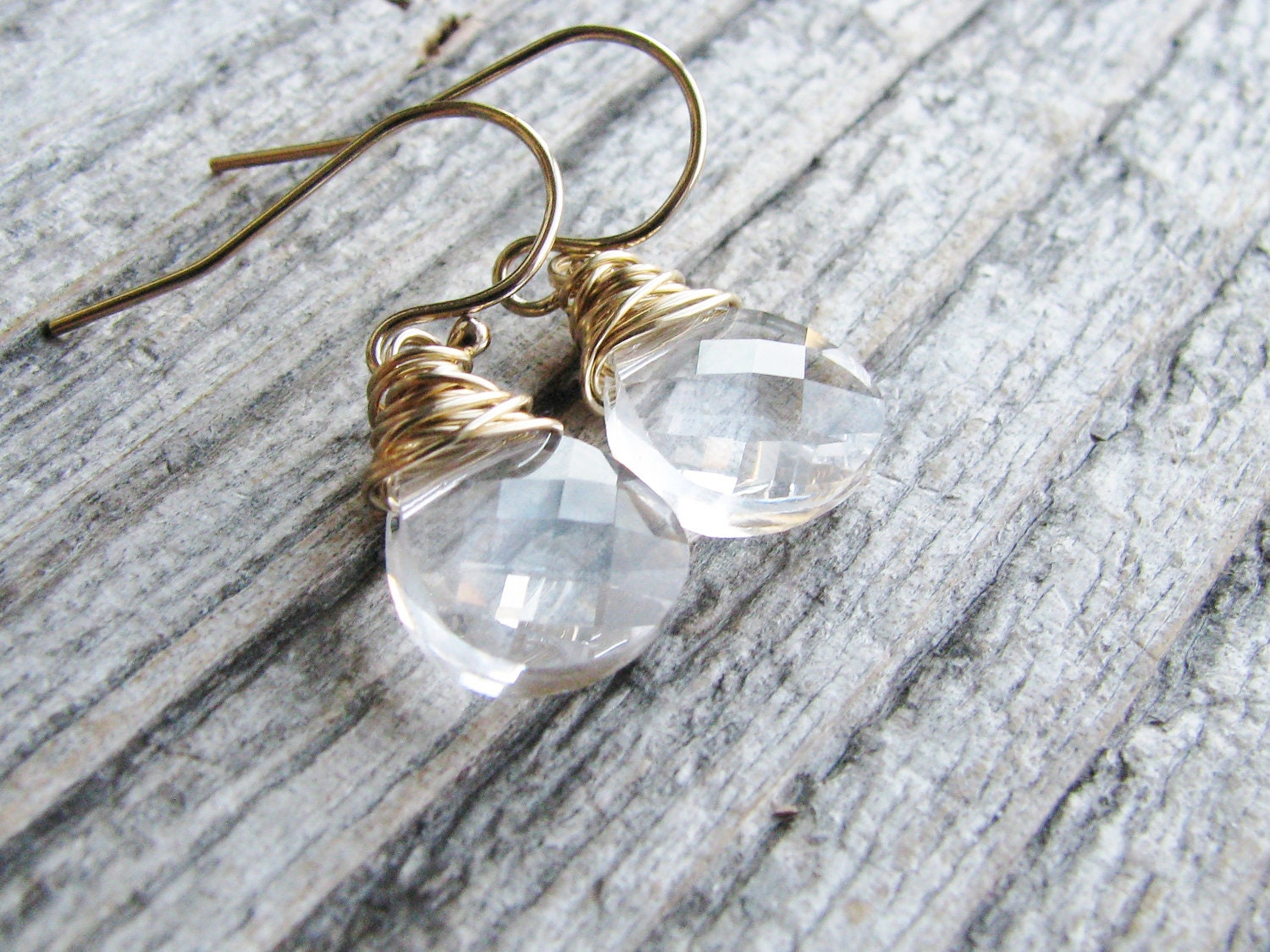 Gold Crystal Earrings Clear Prismatic Crystals Gold Filled Minimalist Modern Fresh Bridal Jewelry