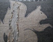 hand printed stitched charcoal squirrel cushion