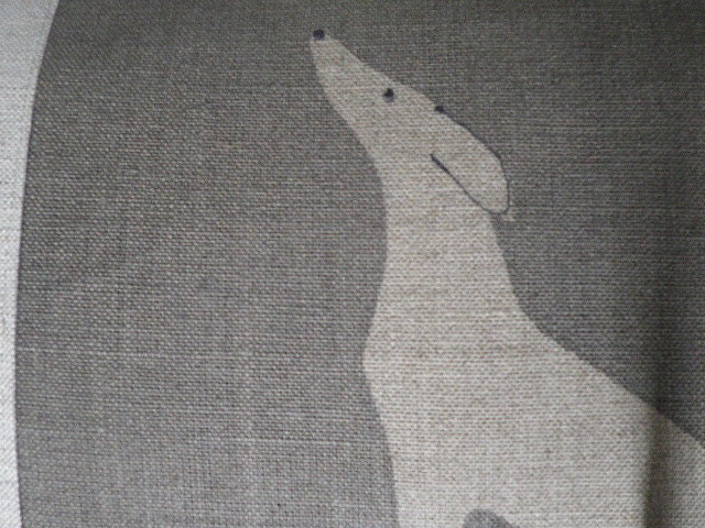 hand printed grey loom state linen whippet/grey hound cushion