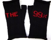 Hand Knit Black Fingerless Gloves - We Are The 99 Percent - We Are The 99% - Political Protest