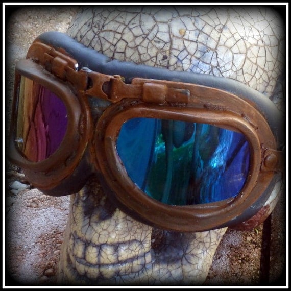 Steampunk Goggles Glasses lenses loops cyber Aviator Club ---RARE-----Time Travel Crazy Scientist's Oculo-Vision Tool---biker motorcycle