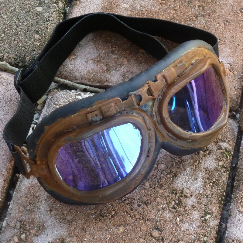 Steampunk Goggles Glasses lenses loops cyber Aviator Club ---RARE-----Time Travel Crazy Scientist's Oculo-Vision Tool---biker motorcycle