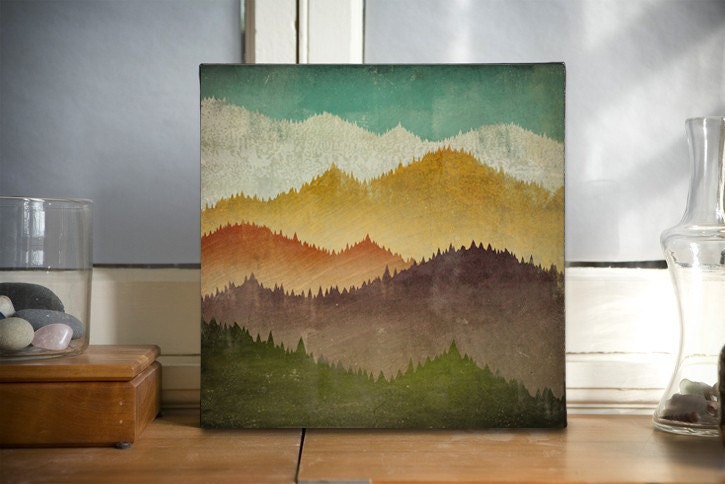 MOUNTAIN VIEW Smoky Mountains Green Mountains Gallery Wrapped Canvas Panel wall art 12x12x1.5 inches SIGNED