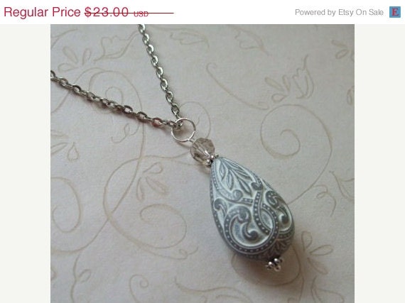 Grey Teardrop Necklace / Bohemian Jewelry / Graduation Necklace