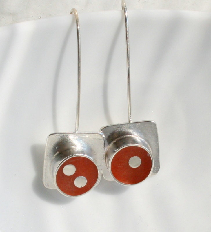 Dark Orange Resin Dot Earrings