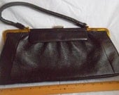 Vintage Justin  Leather 1960's frame hand bag purse in Brown