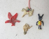 Celluloid Cracker Jack Charms, 1940s, Lot of 4