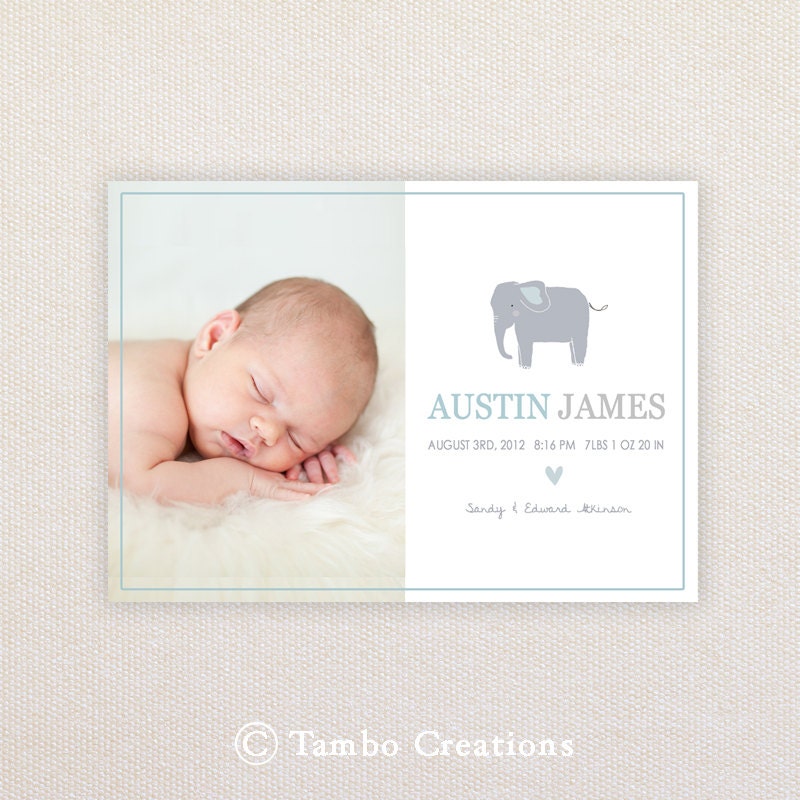 Boys Photo Birth Announcement. I Customize, You Print. Elephant. Il_170x135