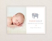Girls Photo Birth Announcement. I Customize, You Print. Elephant. Il_170x135