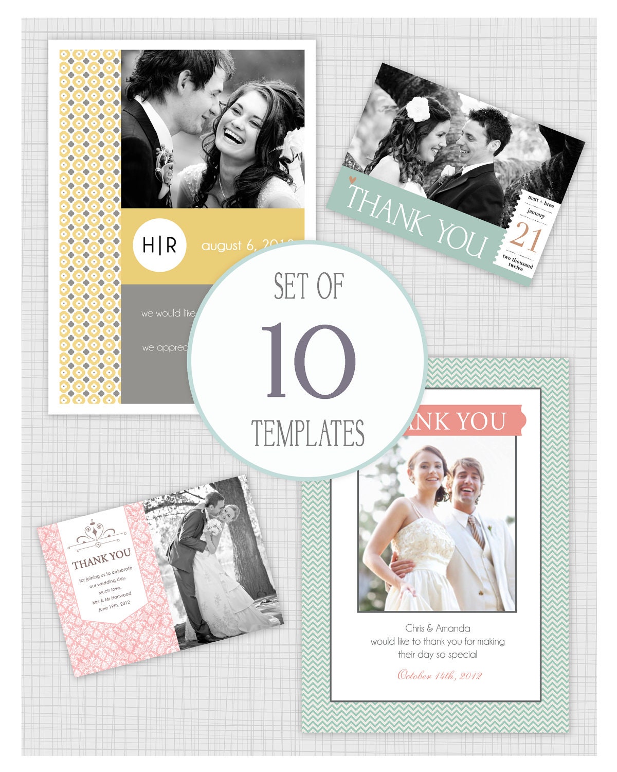 INSTANT DOWNLOAD: 10 PSD Wedding thank you card templates. Mini Pack 15. Il_570xn