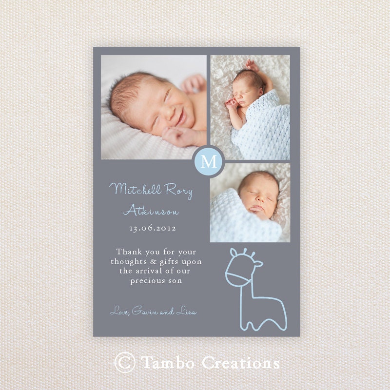 Boys Photo Birth Announcement. I Customize, You Print. Il_570xn